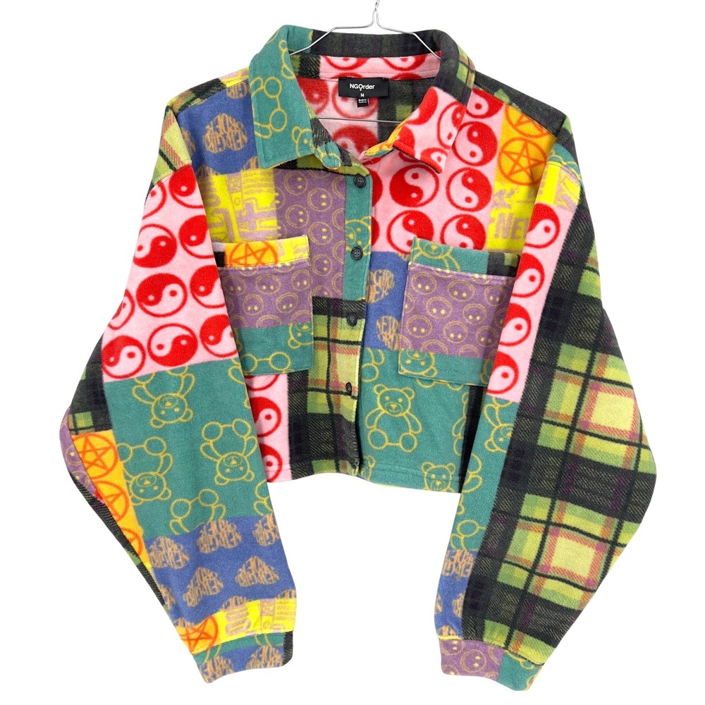New‎ Girl Order NGOrder Cropped Fleece Jacket Patchwork Yin Yang Multicolor 14